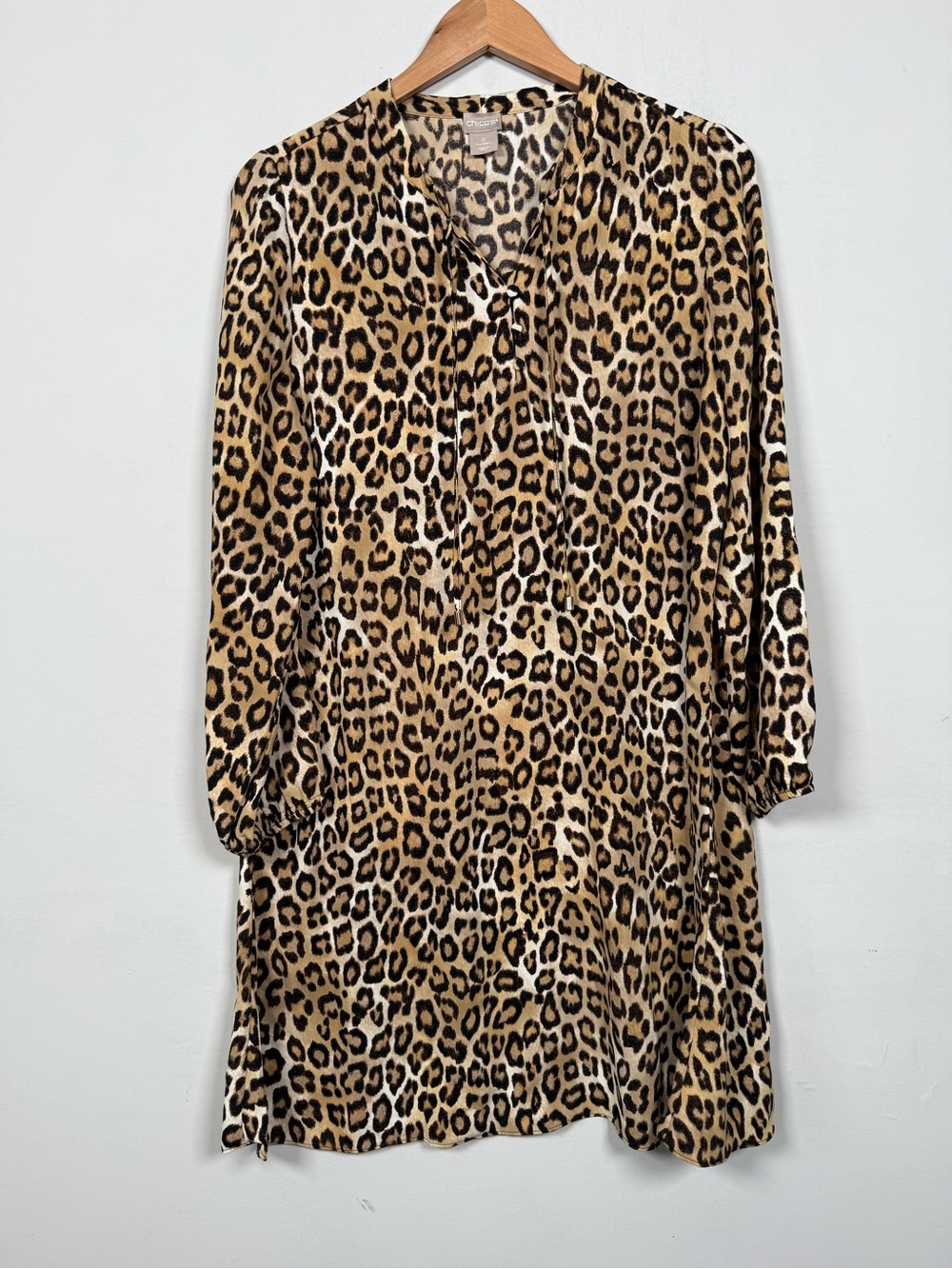 Chico's Leopard Print Long Sleeve Tunic Dress, Size 4, Great Condition